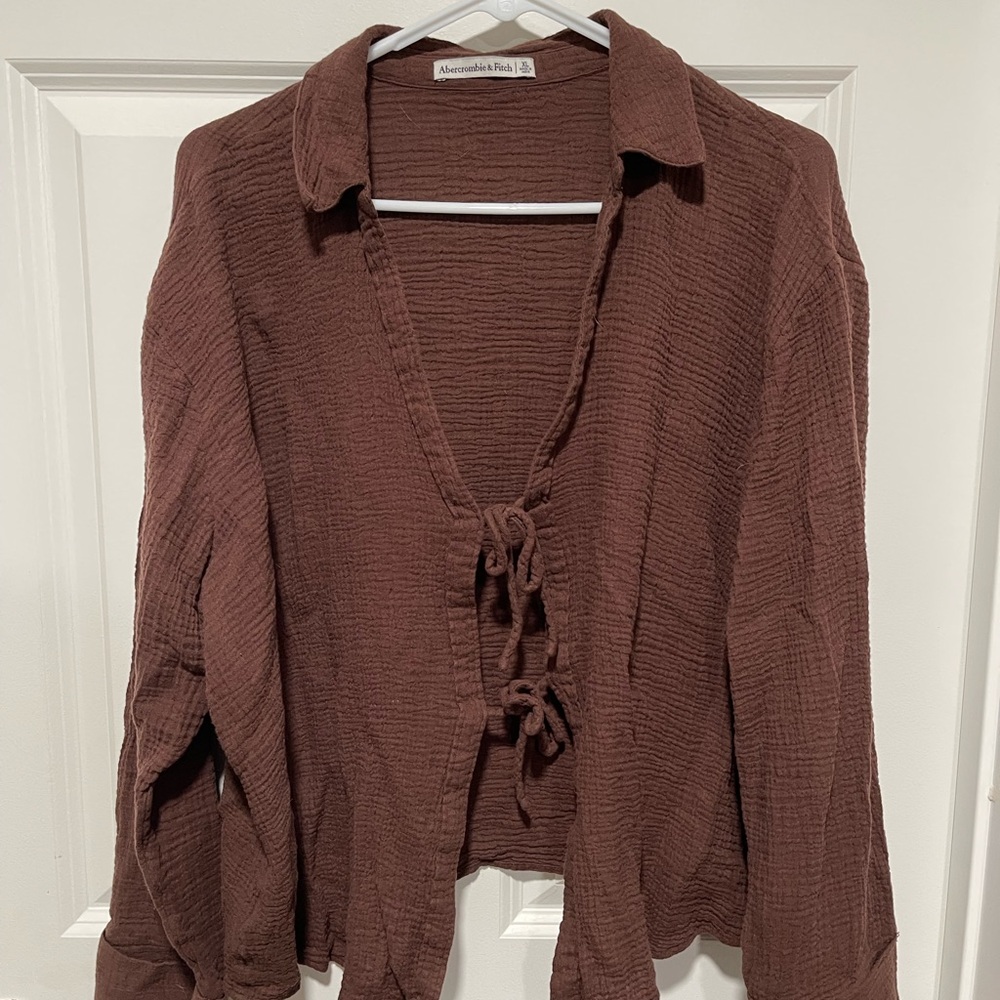 Abercrombie & Fitch Chocolate Tie-Front Linen Blouse